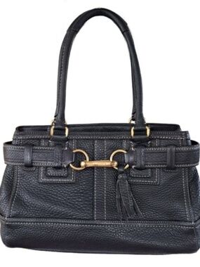 COACH Vintage Hampton Bag Black Pebbled Leather Shoulder Satchel Tote Carryall